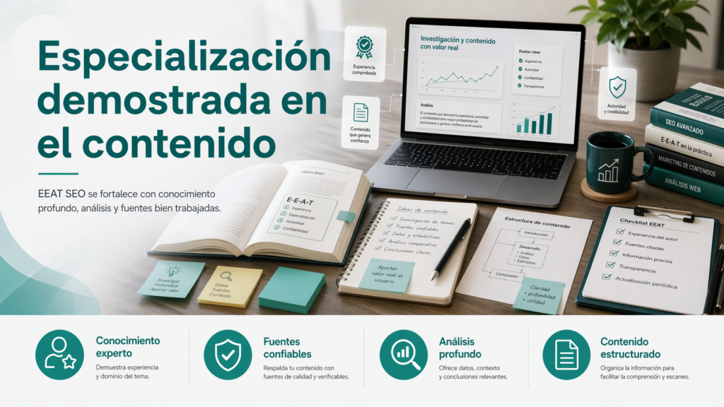 4 pilares de EEAT SEO ¿qué es y cómo influye en Google? 5 Especialización Demostrada En Contenido Para Eeat Seo.